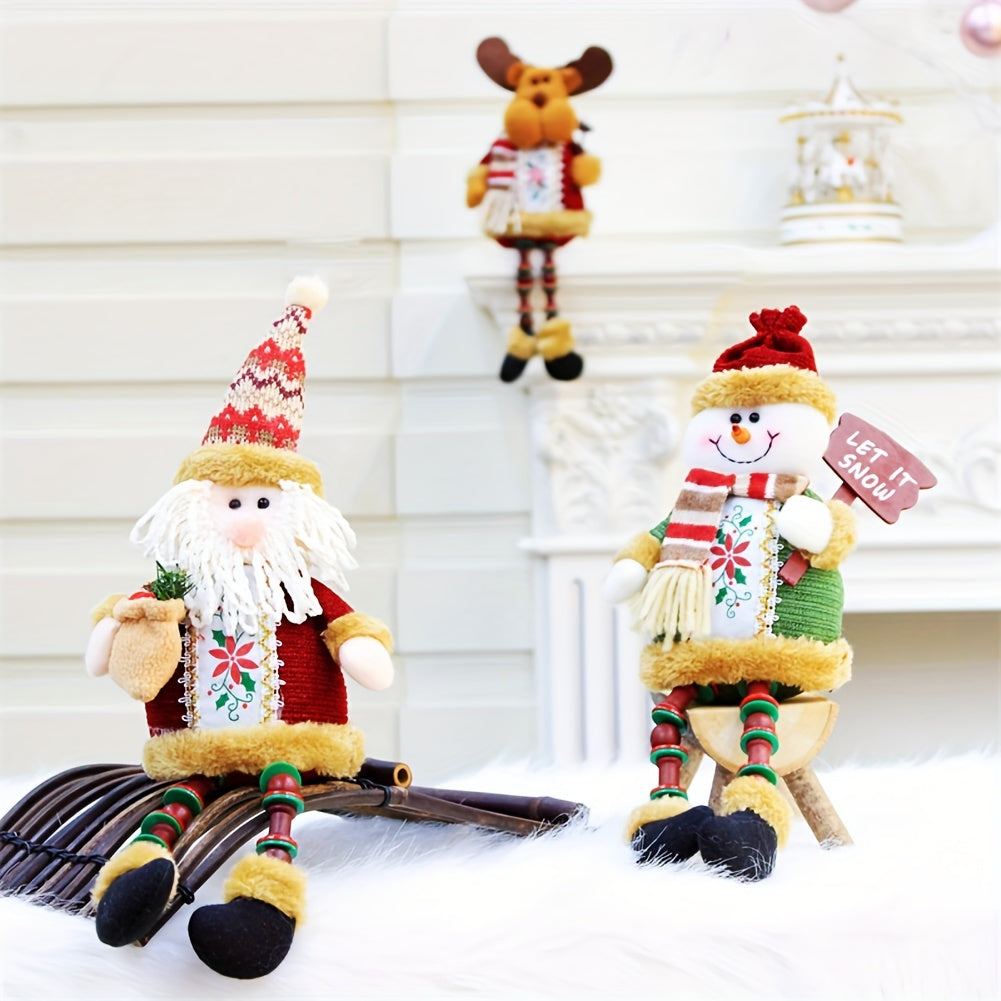 3 Pieces Christmas Sitting Santa Claus Snowman Reindeer Christmas Ornament Long Legs Table Fireplace Decor Home Decoration Christmas Figurines Plush