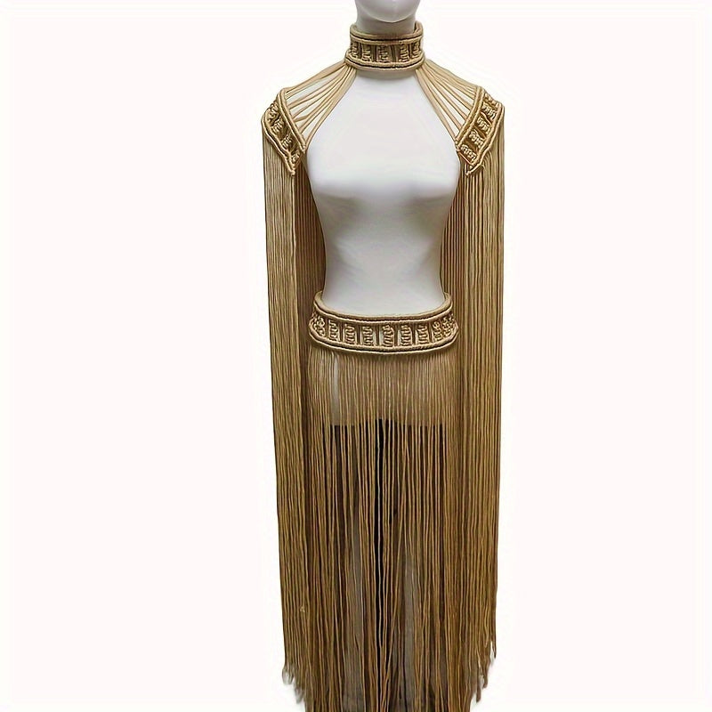 Sixsr  2pcs/set Long Tassel Shawls Handmade Woven Hollow Out Cloak Boho Style Sexy Bikini Cover Up For Women