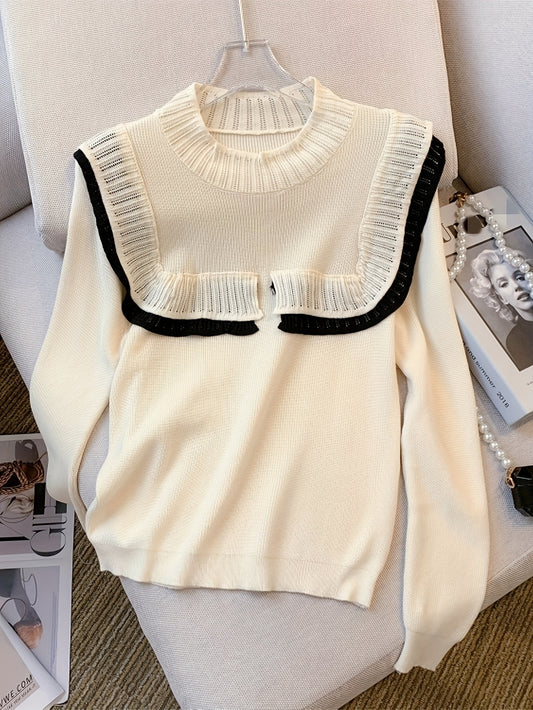 Sixsr Color Block Knitted Pullover Sweater, Casual Long Sleeve Sweater For Fall & Winter, Women's Clothing