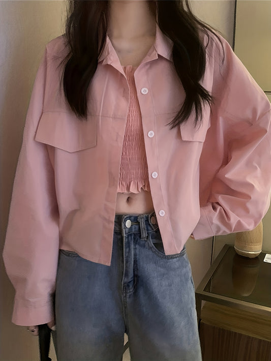 Sixsr Solid Button Front Shirt, Casual Long Sleeve Lapel Shirt, Women's Clothing