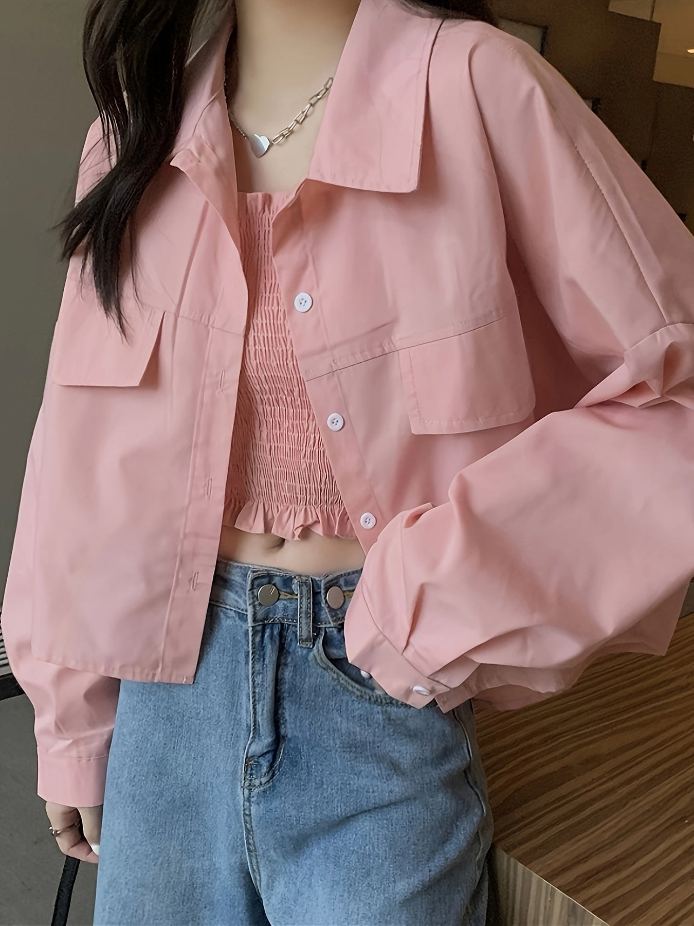 Sixsr Solid Button Front Shirt, Casual Long Sleeve Lapel Shirt, Women's Clothing