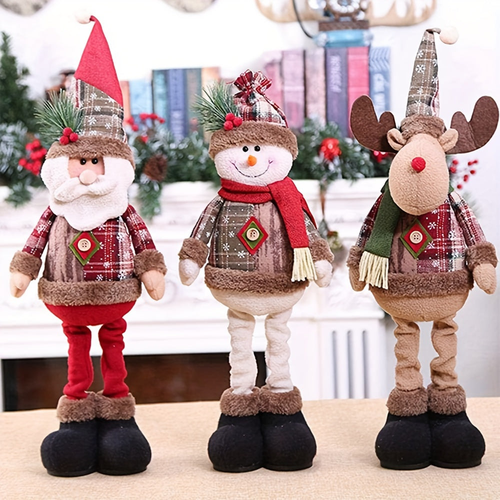 Adorable Christmas Plush Figurine Set - Santa, Snowman & Reindeer with Adjustable Legs | Perfect for Holiday Home Decor & Party Accents