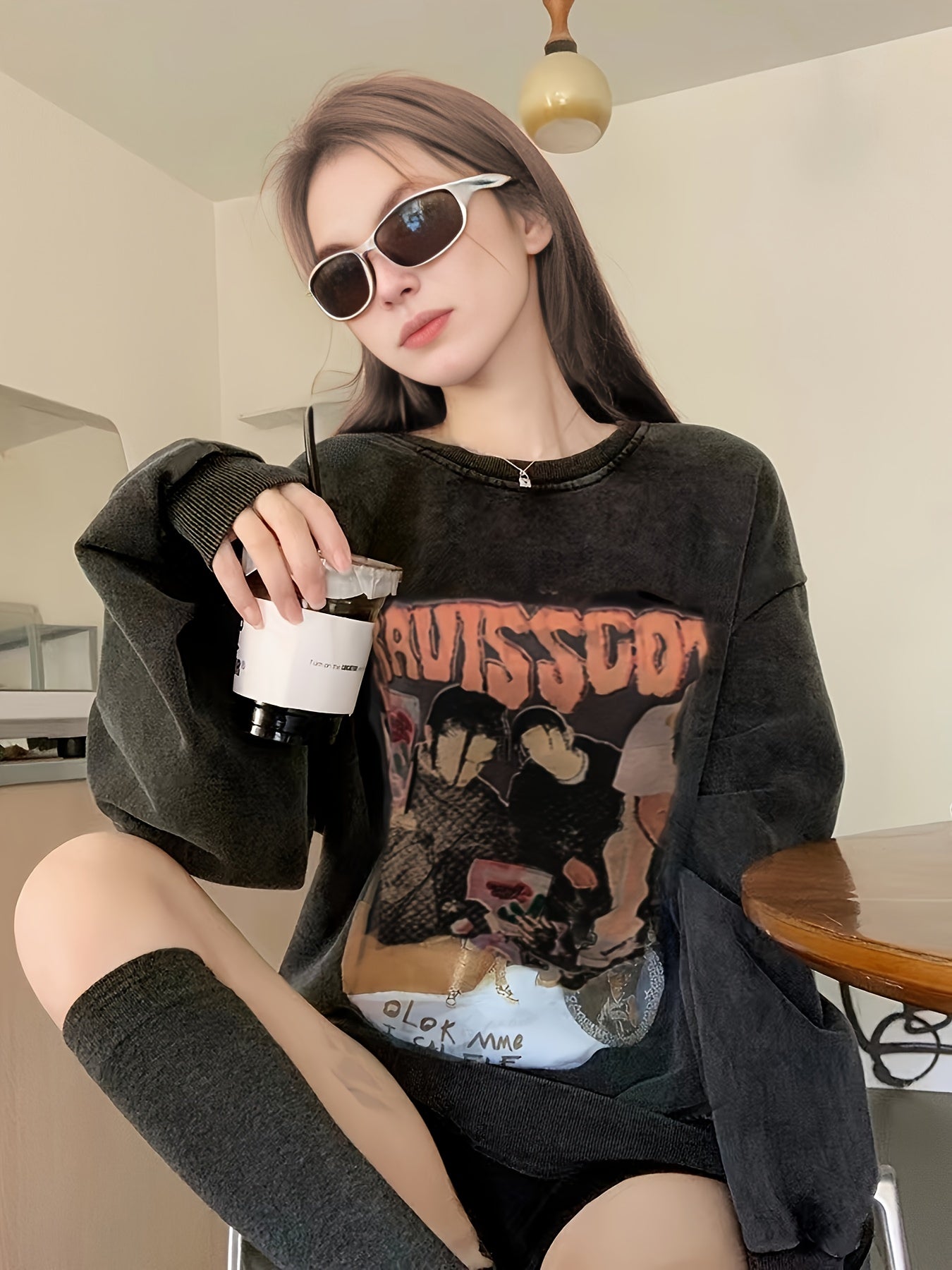 Sixsr Letter Print Sweatshirt, Long Sleeve Crew Neck Sweatshirt Tops For Fall, Women's Clothing