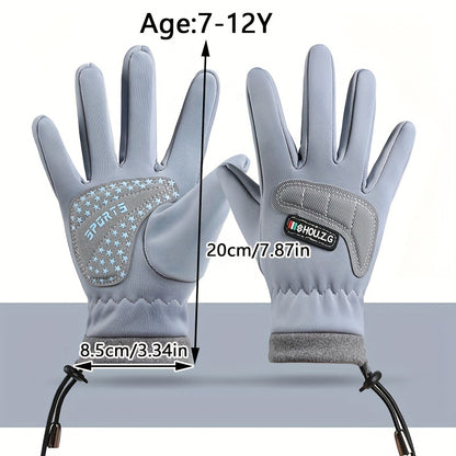 Water-Resistant Polyester Ski Gloves for Teens - Windproof, Warm, Non-Slip Grip | Woven Outdoor Sports Gloves for Ages 14+, Hand Washable