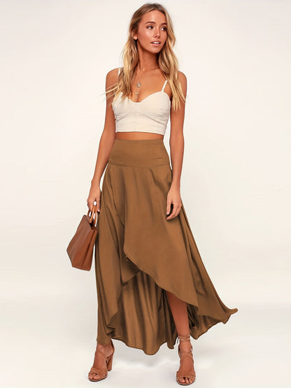 Solid Asymmetrical Hem Skirt, Boho Skirt For Spring & Summer, Women's Clothing