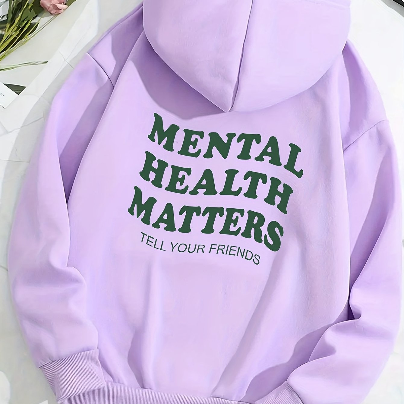 Sixsr Mental Health Matters Print Hoodies, Drawstring Kangaroo Pocket Casual Sweatshirt For Winter & Fall, Women's Clothing