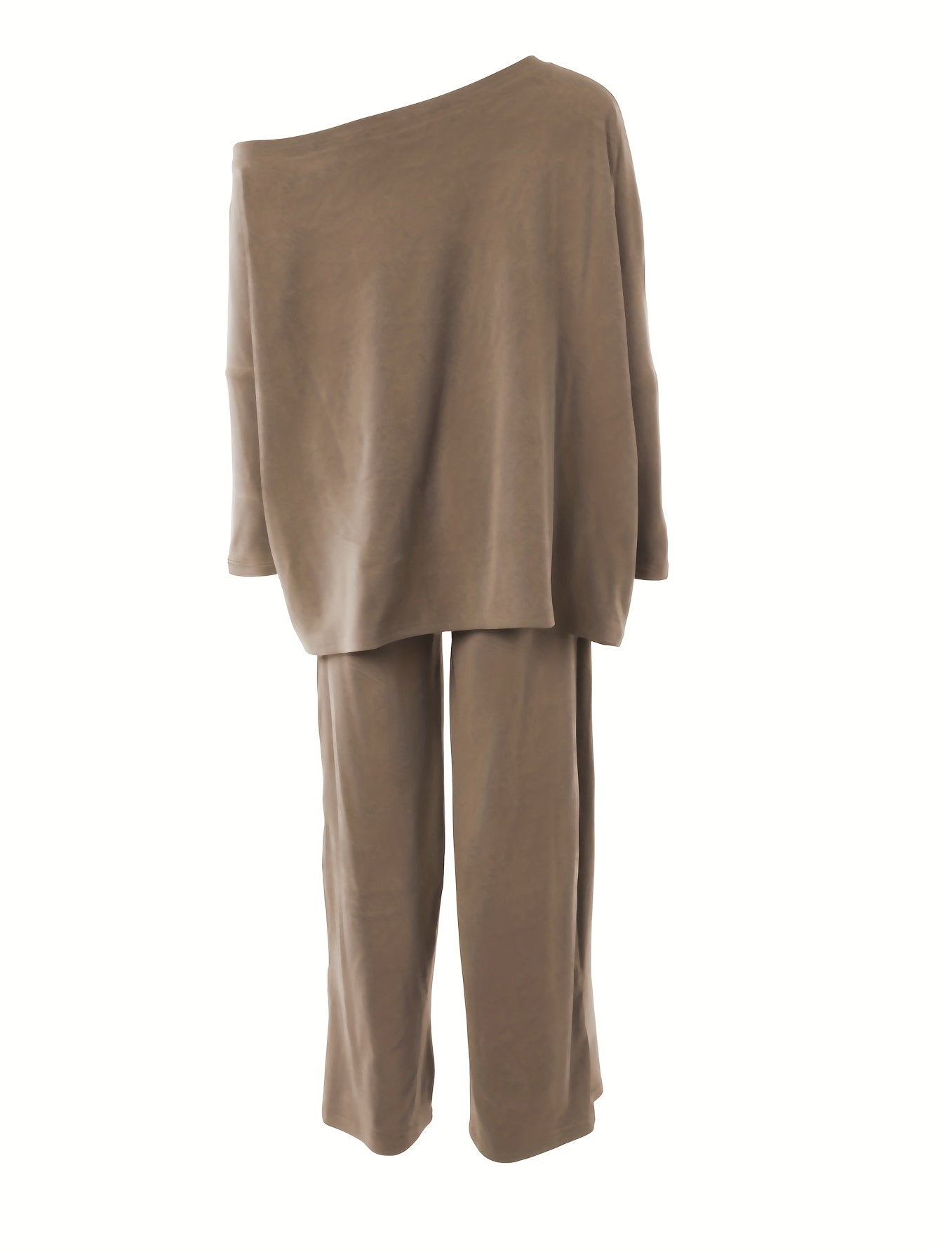 Sixsr Casual Solid Two-piece Set, One-shoulder Loose Top & Wide Leg Pants Outfits, Women's Clothing