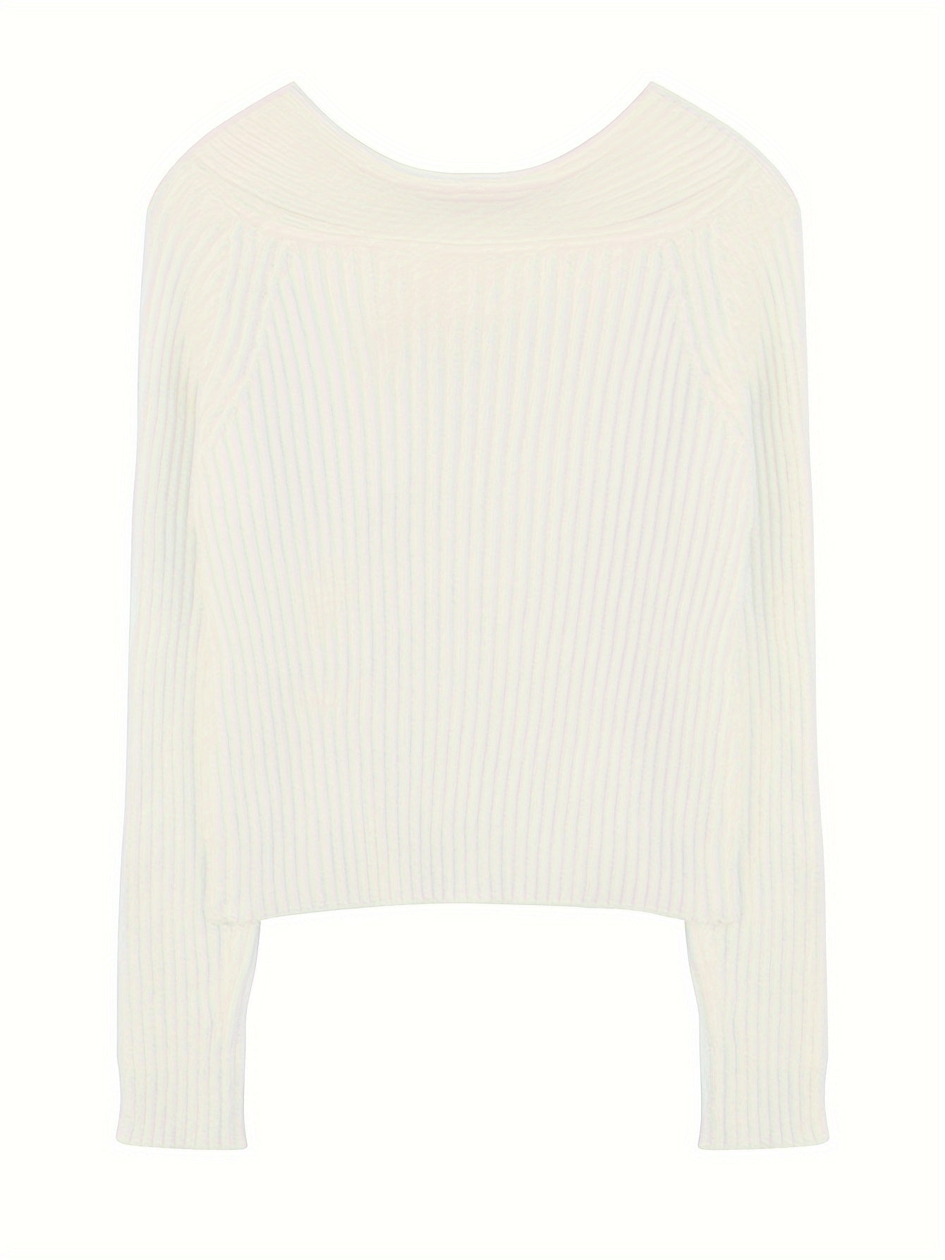 Sixsr Solid Off Shoulder Knit Sweater, Casual Long Sleeve Pullover Sweater, Women's Clothing