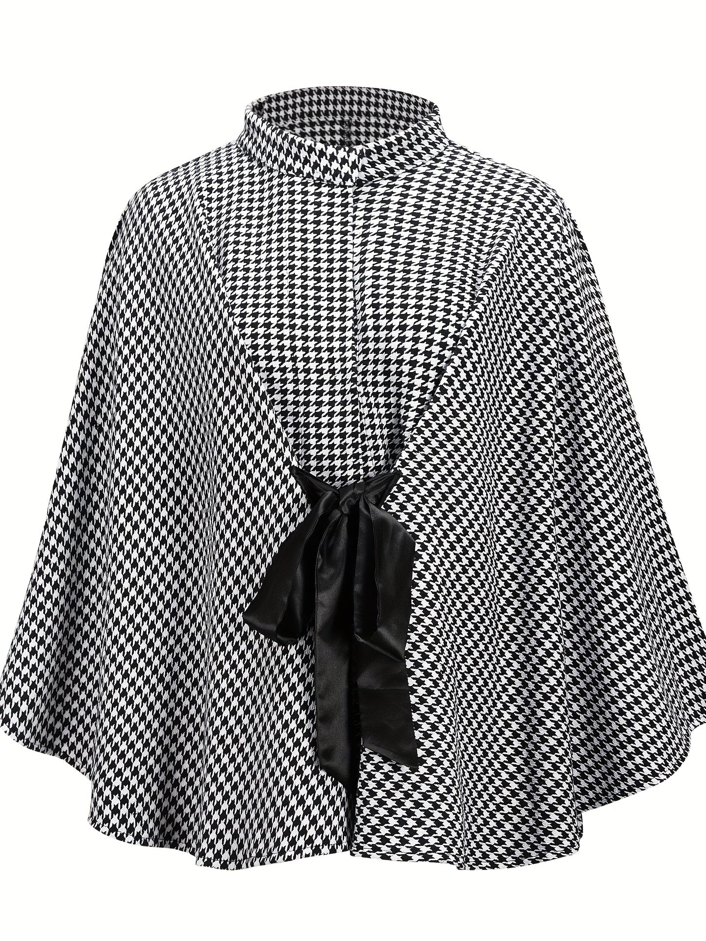 Sixsr Houndstooth Print Cape Top, Casual Tie Front Loose Outerwear, Women's Clothing