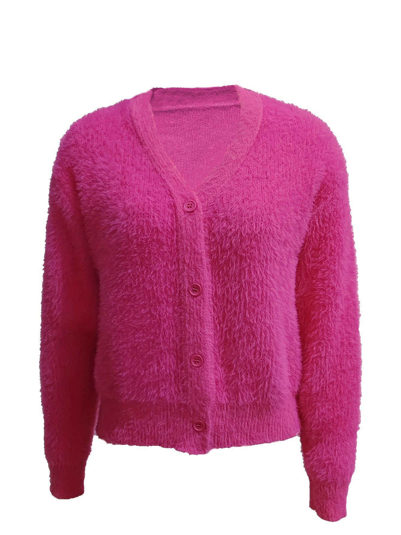 Sixsr Solid Button Down Fleece Knit Cardigan, Casual Long Sleeve Cozy Sweater, Women's Clothing