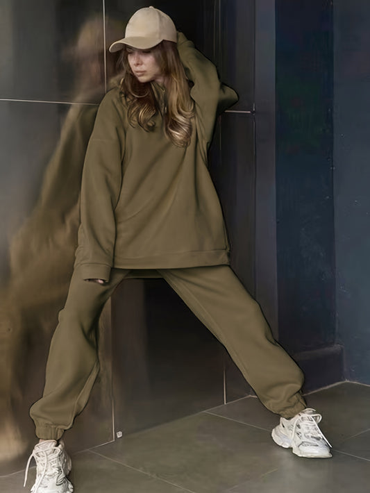 Sixsr Casual Solid Two-piece Set, Crew Neck Long Sleeve Sweatshirt & Elastic Waist Joggers Outfits, Women's Clothing