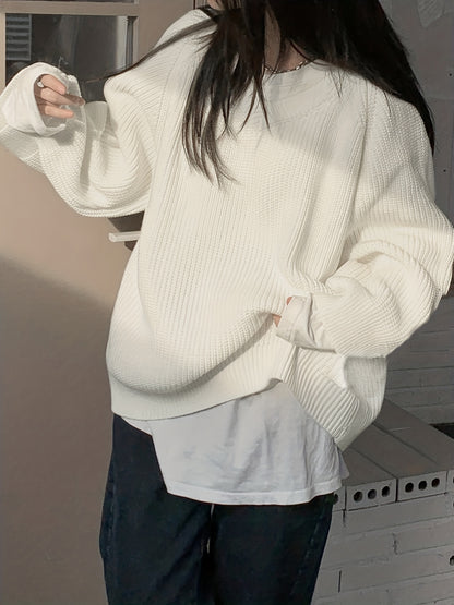 Sixsr Back Button V Neck Sweater, Casual Long Sleeve Sweater For Fall & Winter, Women's Clothing