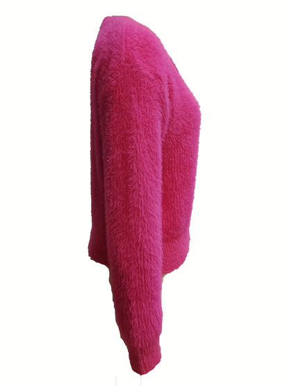 Sixsr Solid Button Down Fleece Knit Cardigan, Casual Long Sleeve Cozy Sweater, Women's Clothing
