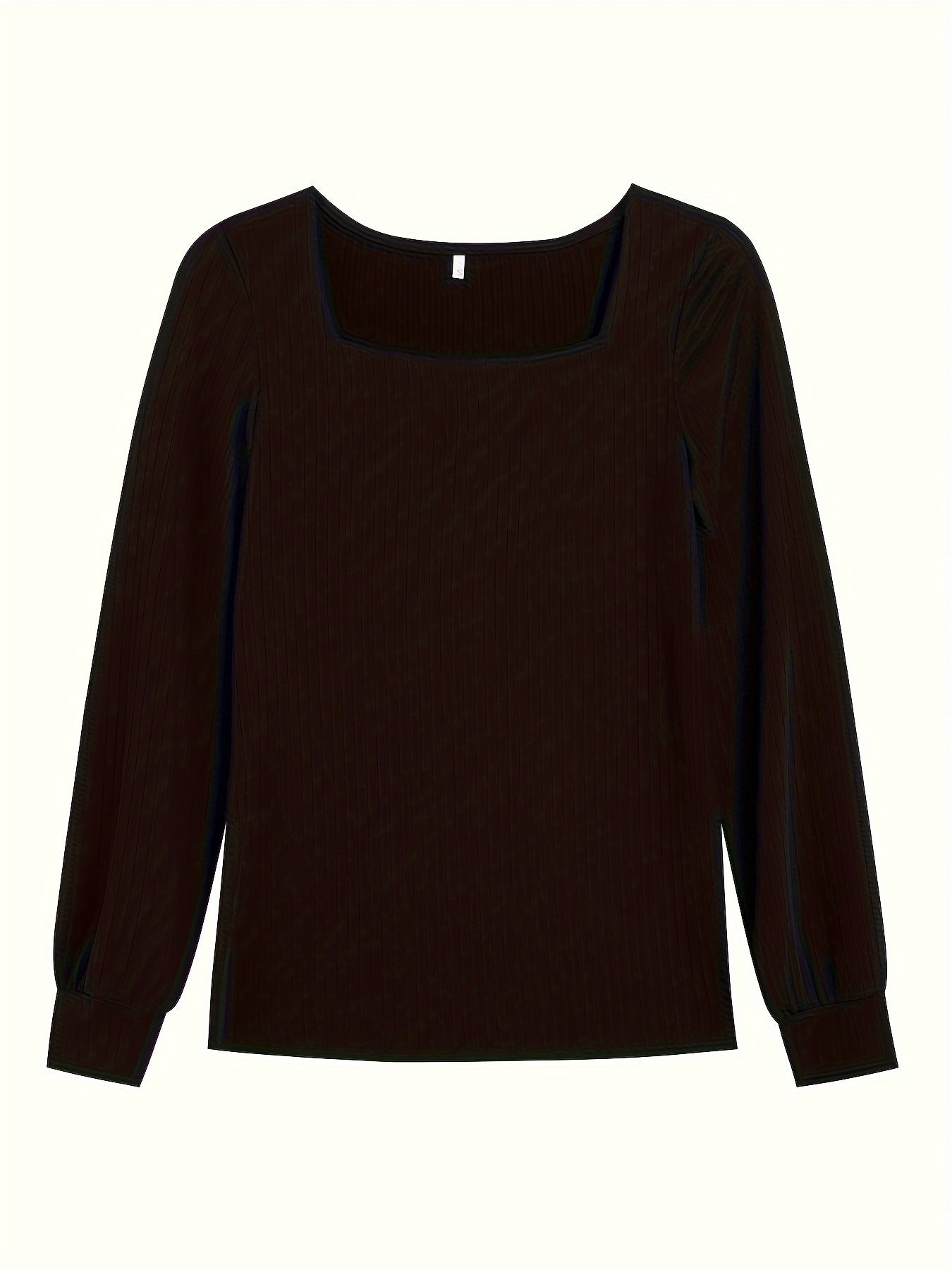 Sixsr Solid Square Neck T-shirt, Casual Long Sleeve Top For Spring & Fall, Women's Clothing