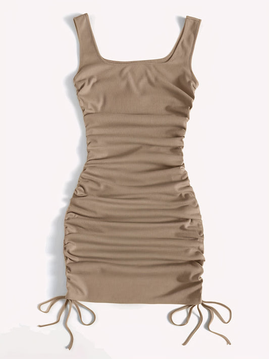 Sixsr Side Drawstring Bodycon Dress, Sexy Sleeveless Ruched Tank Dress, Women's Clothing