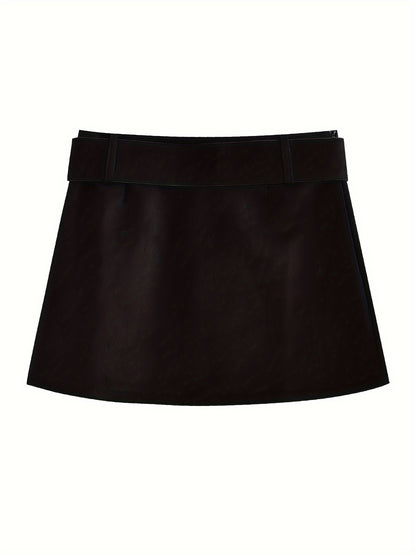 Sixsr Solid Simple Belted Skirt, Elegant Skirt For Spring & Fall, Women's Clothing
