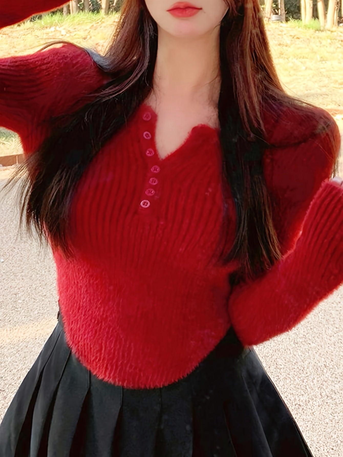 Sixsr Solid Button Up Pullover Sweater, Casual Long Sleeve Hanky Hem Sweater, Women's Clothing