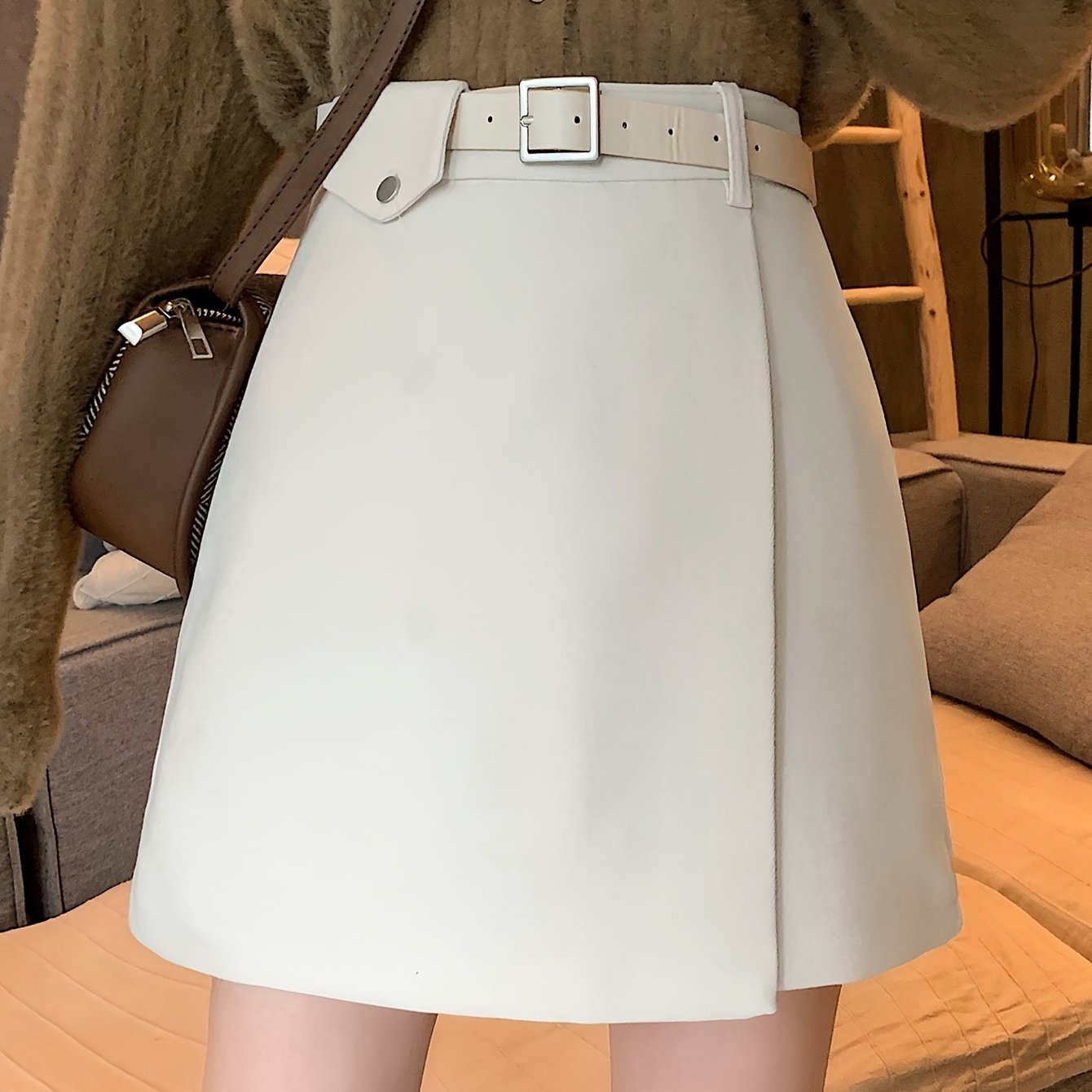 Sixsr Solid High Waist Versatile Skirt, Casual Mini Skirt For Fall & Winter, Women's Clothing
