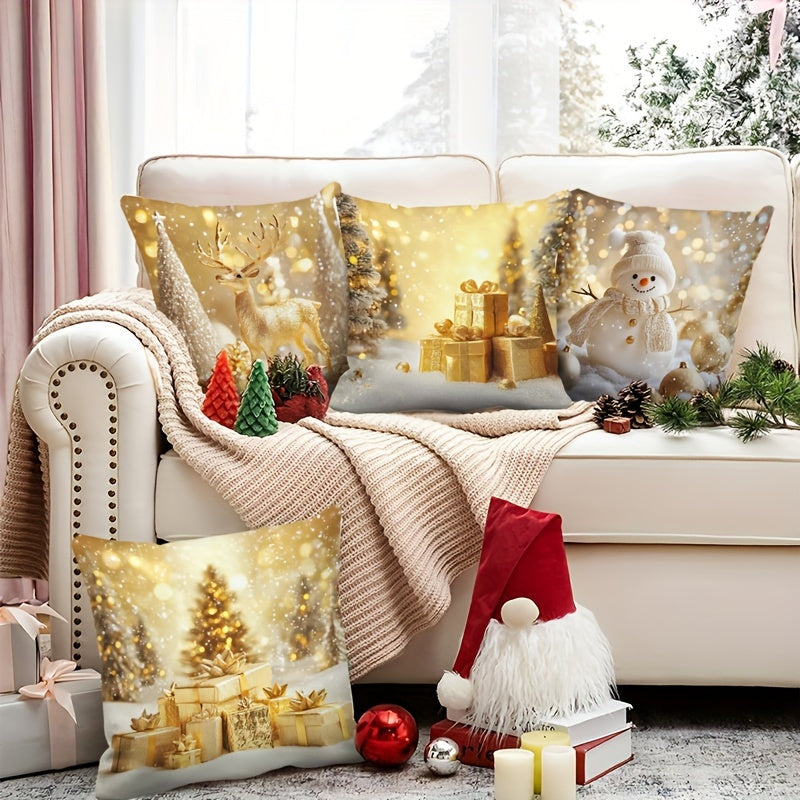 4pcs, Golden Christmas Ball Throw Pillow Covers for Festivals - 4pcs Set, Soft and Comfortable for Living Room and Bedroom Sofa Decoration - 18x18 inches, Zipper Closure, Machine Washable - Perfect for Winter Seasonal Decoration, Pillow Insert Not Include