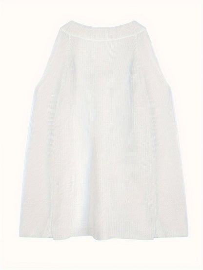 Sixsr Solid V Neck Thin Pullover Sweater, Casual Cold Shoulder Long Sleeve Loose Sweater, Women's Clothing