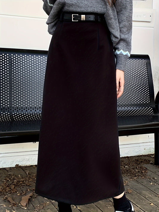 Sixsr Solid High Waist Slim Skirt, Casual Split Back A Line Maxi Skirt, Women's Clothing