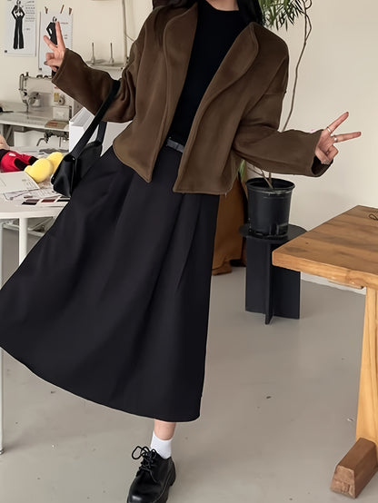 Sixsr Solid Open Front Coat, Casual Long Sleeve Stylish Outerwear, Women's Clothing