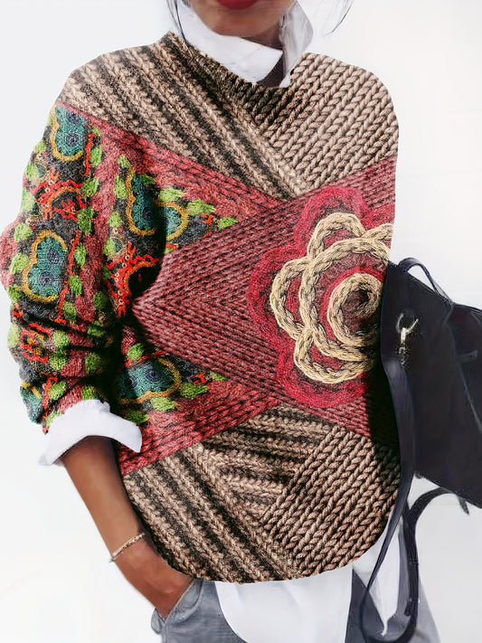 Sixsr Floral Pattern Thin Sweater, Casual Long Sleeve Sweater, Women's Clothing