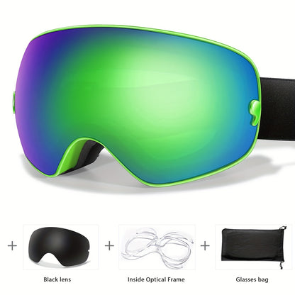 Youth Winter Ski Goggles Set with Bonus Black Lens - Anti-Fog, Protection, TPU Frame for Snowboarding & Outdoor Sports