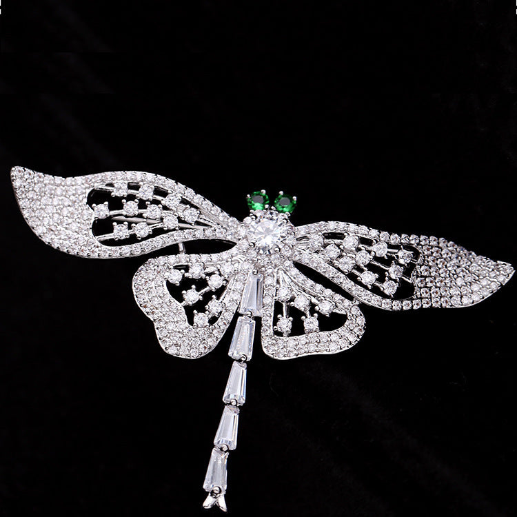 2025 Korean version of high-end micro-inlaid zircon corsage fashion luxury suit coat accessories temperament pin animal dragonfly brooch