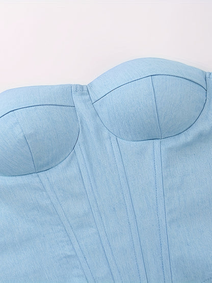 Sixsr  Sweetheart Neck Corset Top, Stylish Solid Color Strapless Top, Women's Clothing