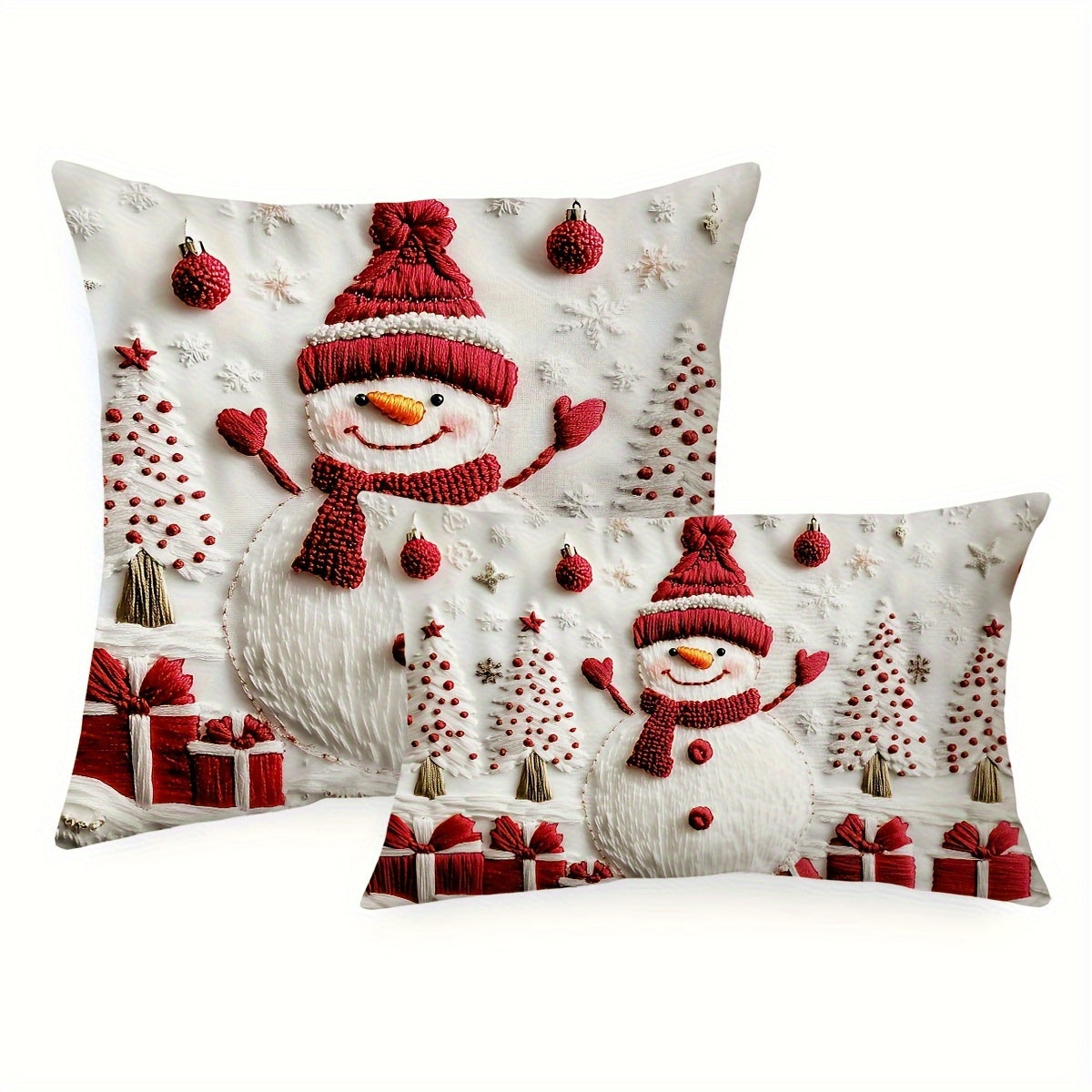 3D Christmas Throw Cushion Covers, Traditional Knit Polyester, Hand-Washable, Zip-Closure, Snowman and Tree Design, Suitable for Various Room Decor - 1pc, Festive Farmhouse Style for Couch, Sofa, Living Room, Bedroom (Insert Not Included)