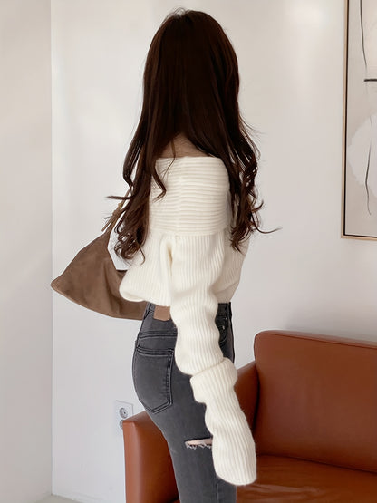 Sixsr Solid Off Shoulder Pullover Sweater, Casual Long Sleeve Fashion Sweater, Women's Clothing