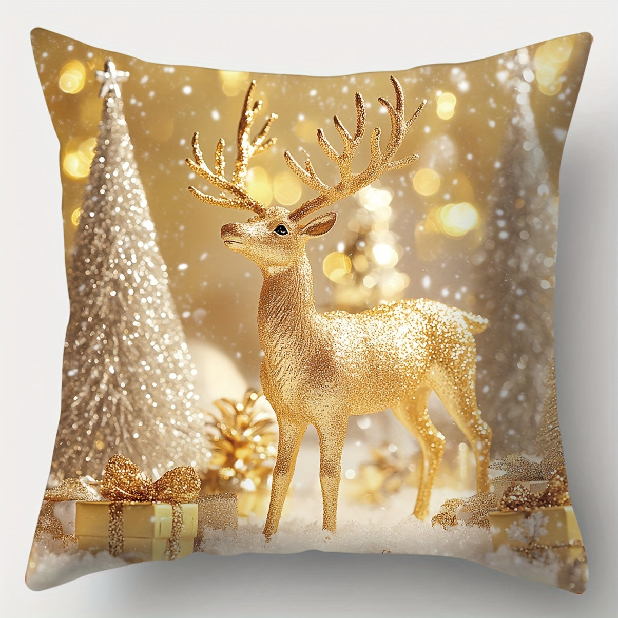 Set of 4 Christmas Throw Pillow Covers, Contemporary Style Hand Wash Zippered Polyester Cushion Cases, 17.72 Inch Square Decorative Pillowcases with Snowman, Reindeer, Christmas Tree, and Truck Designs for Living Room Sofa Decor