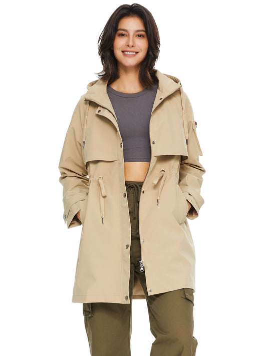 Sixsr Drawstring Hooded Coat, Casual Solid Button Front Long Sleeve Outerwear, Women's Clothing