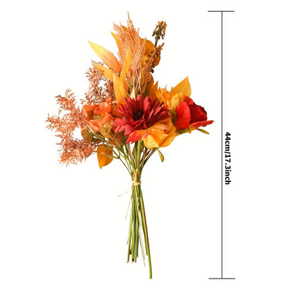 1pc Artificial Flower Bouquets, Silk Sunflowers For Home Decor And Wedding, Faux Fall Flower Dining Table Centerpiece, Artificial Plants Fall Foliage Silk Flowers For Decoration, Autumn Thanksgiving Halloween Harvest Festival Decor