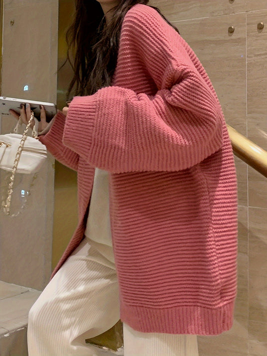 Sixsr Solid Open Front Cardigan, Casual Long Sleeve Drop Shoulder Outwear For Spring & Fall, Women's Clothing