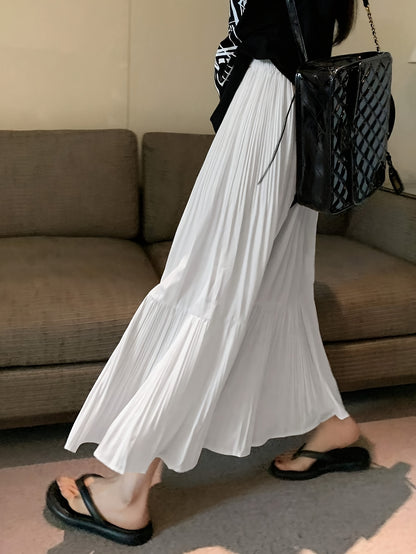 Sixsr Solid Ruffle Hem Swing Skirt, Elegant Skirt For Spring & Fall, Women's Clothing