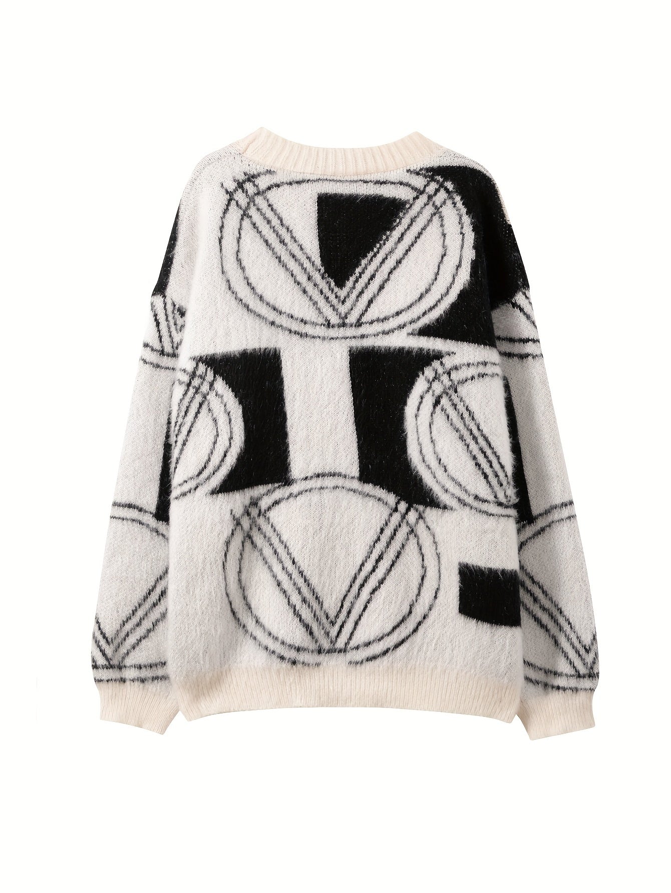 Sixsr Graphic Pattern Button Down Knit Cardigan, Casual Long Sleeve Loose Cozy Sweater For Fall & Winter, Women's Clothing