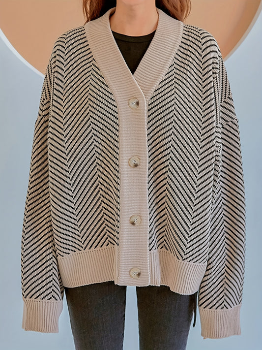 Sixsr Long Sleeve V Neck Cardigan, Button Up Casual Sweater For Winter & Fall, Women's Clothing