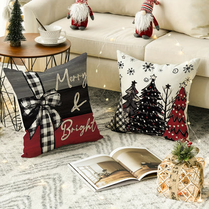 4pcs Vibrant Red Christmas Tree Throw Pillow Covers - 18x18 Inch, Festive Holiday Decor for Sofa & Couch, Machine Washable Polyester with Zip Closure, Perfect for Winter Season Home Decoration