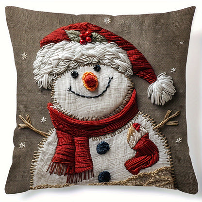 17.7" x 17.7" Vibrant Festive Christmas Snowman Throw Pillow Cover - Contemporary Style, Zip Closure, Hand Wash Only, Suitable for Sofa, Living Room, Bedroom Home Decoration - No Pillow Insert