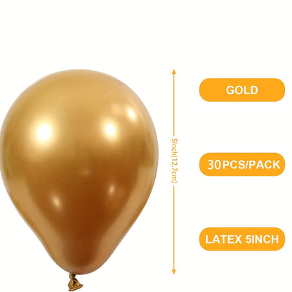 30pcs, Chrome Metallic Latex Balloons 5", Golden Silvery Metal Balloon, Birthday Party Inflate Globos Wedding Decor Supplies, Photo Balloon, Party Balloon, Party Decoration, Wedding Balloon, Wedding Decoration, Party Decorations Supplies