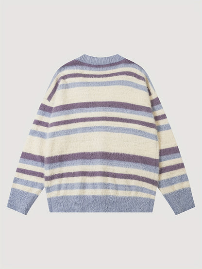 Sixsr Elegant Slightly Stretch Striped Cardigan Coat, Men's Casual Vintage Style V Neck Button Up Cardigan For Fall Winter