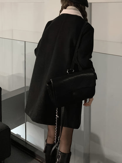 Sixsr Button Front Color Block Coat, Casual Long Sleeve Fall & Winter Outerwear, Women's Clothing