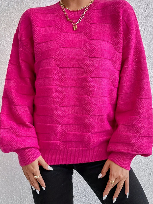 Sixsr Crew Neck Pullover Sweater,  Slouchy Sweater Fall Winter Solid Loose Jumper Tops, Women's Clothings