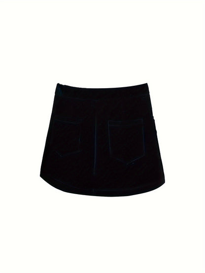 Sixsr Beaded Velvet Solid Skirt, Elegant Skirt For Spring & Fall, Women's Clothing