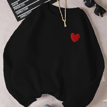 Sixsr Heart Pattern Pullover Sweatshirt, Casual Long Sleeve Crew Neck Sweatshirt For Fall & Winter, Women's Clothing