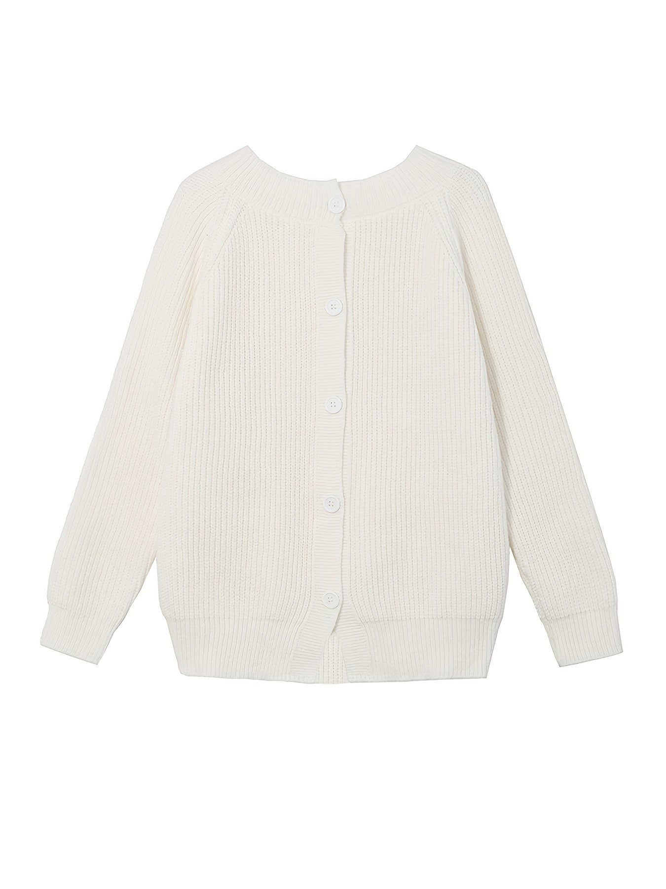 Sixsr Back Button V Neck Sweater, Casual Long Sleeve Sweater For Fall & Winter, Women's Clothing