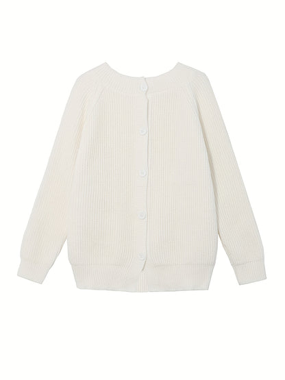 Sixsr Back Button V Neck Sweater, Casual Long Sleeve Sweater For Fall & Winter, Women's Clothing