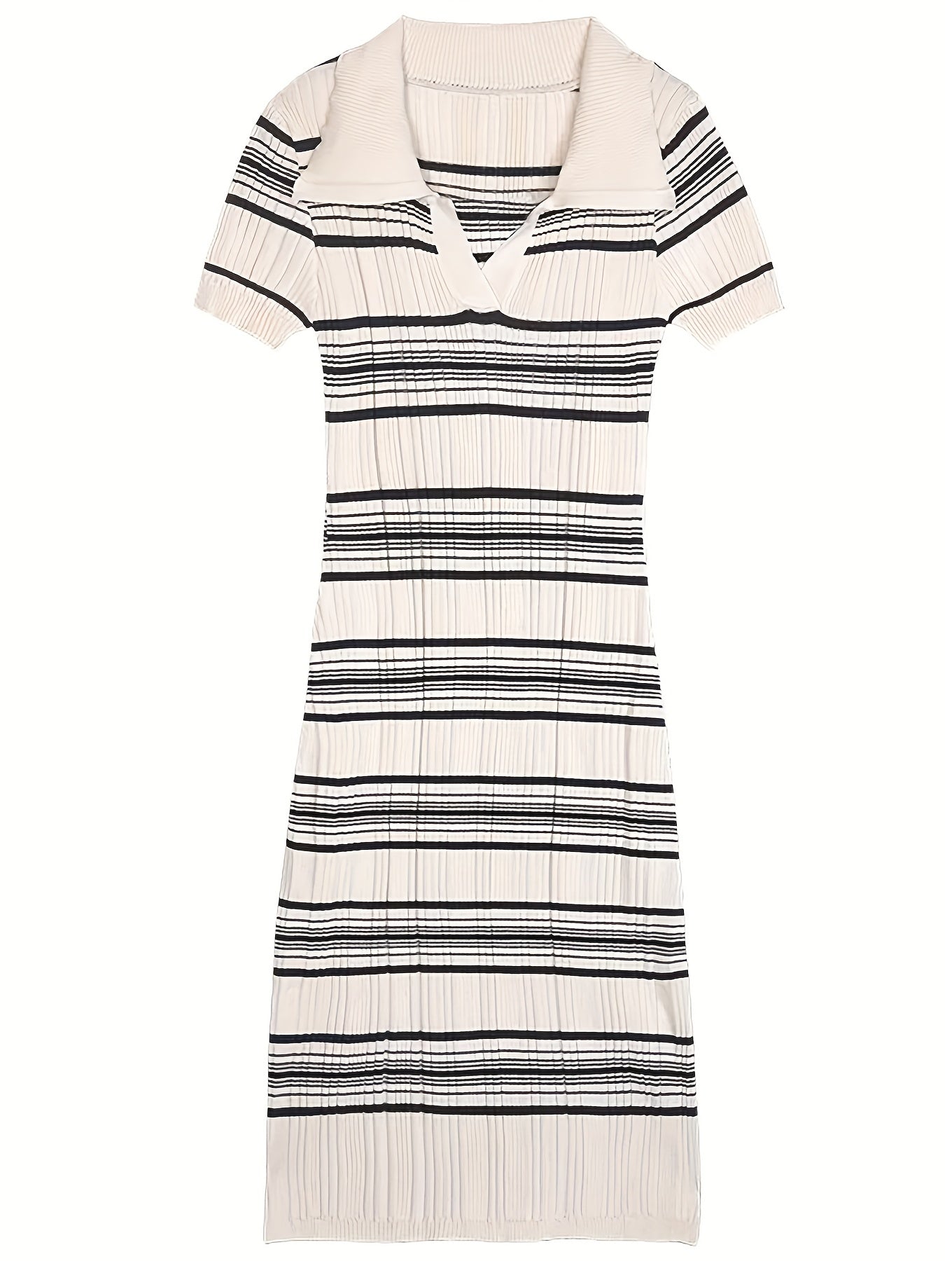 Sixsr Striped Print Collar Dress, Casual Short Sleeve Bodycon Summer Dress, Women's Clothing